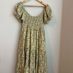O.P.T. Floral Smocked Midi Dress in Green